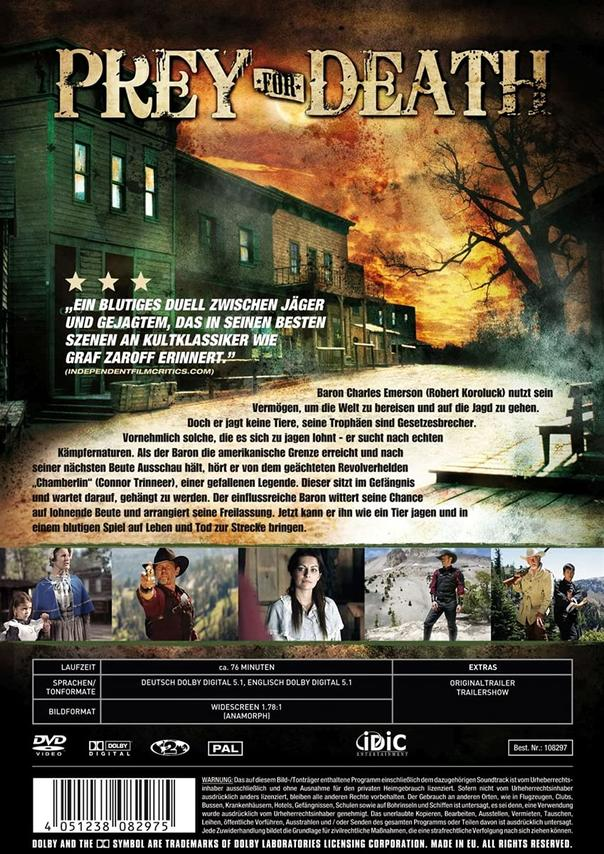 DVD-Cover für den Film Prey for Death, mit Filmdetails.