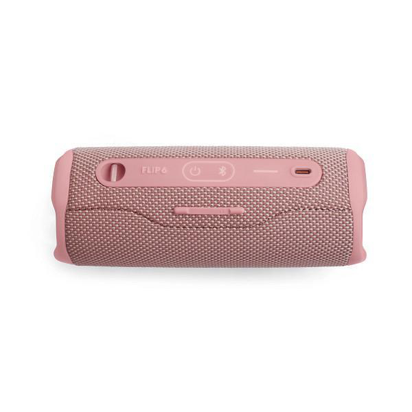 Ein pinkfarbener tragbarer Lautsprecher mit Knöpfen und der Marke 'JBL'.