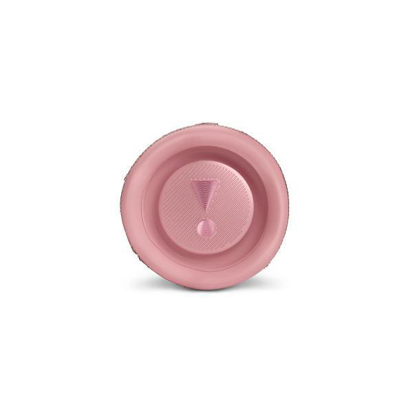 Rosa JBL-Lautsprecher. Draufsicht. Der Knopf ist sichtbar.