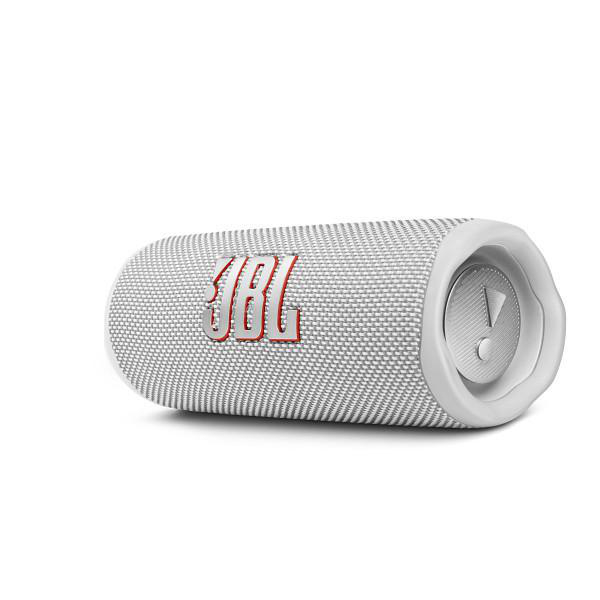 Weißer und silberner JBL-Lautsprecher.
