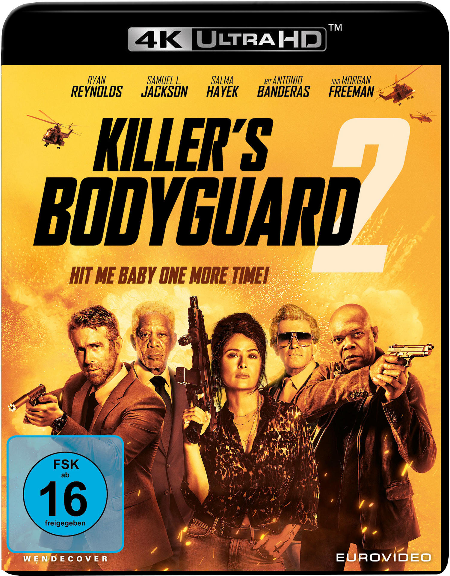 Filmposter: 'Killer's Bodyguard 2' mit Schauspielern und Hubschraubern.