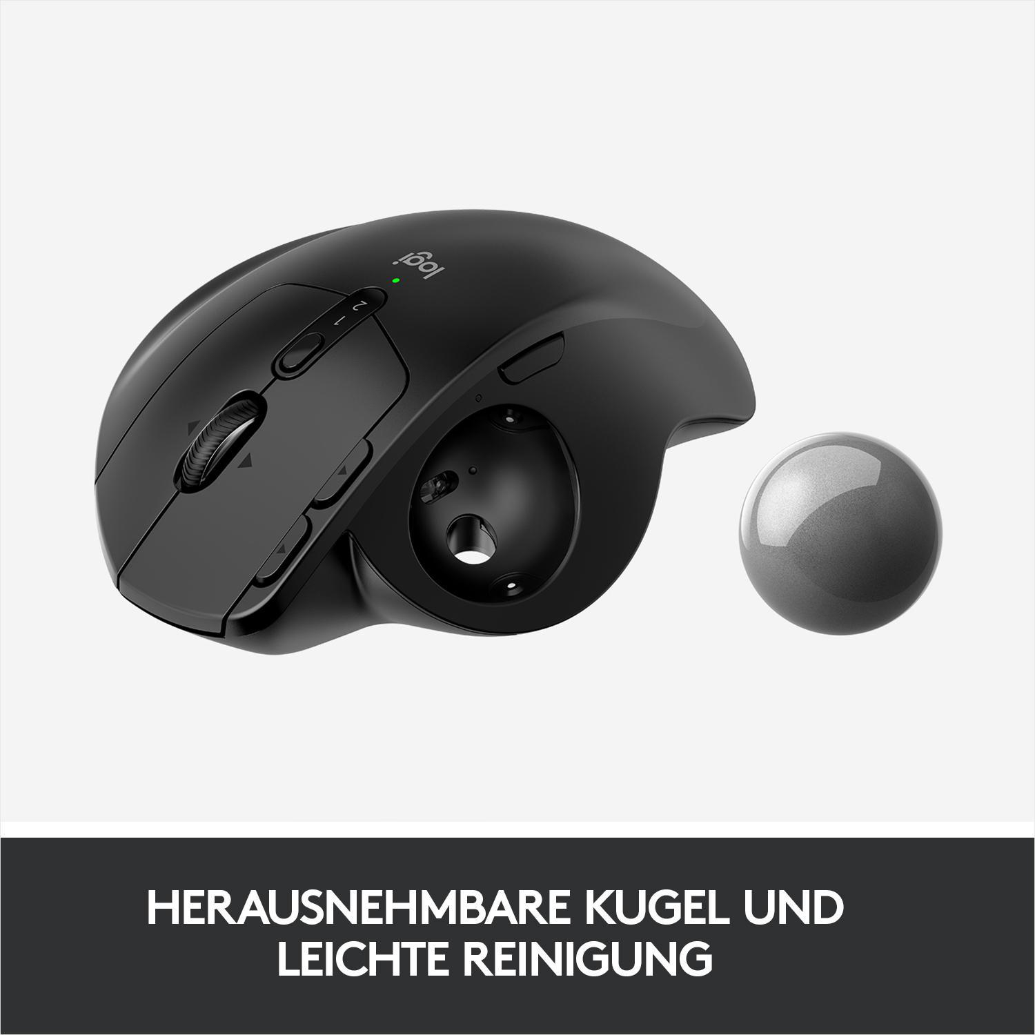 LOGITECH Wireless Schwarz Advanced MX Maus, ERGO, ergonomisches Trackball Design,