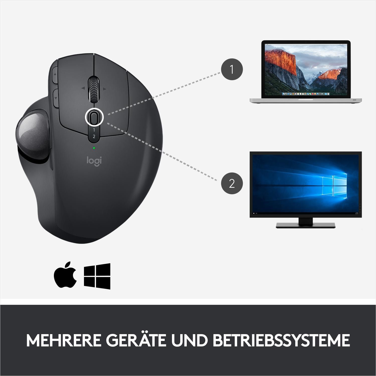 Maus, ERGO, Design, Wireless Advanced Trackball LOGITECH Schwarz MX ergonomisches