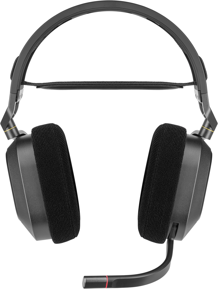 Schwarze Over-Ear-Kopfhörer mit gebogenem Mikrofon und schwarzem Kopfband.