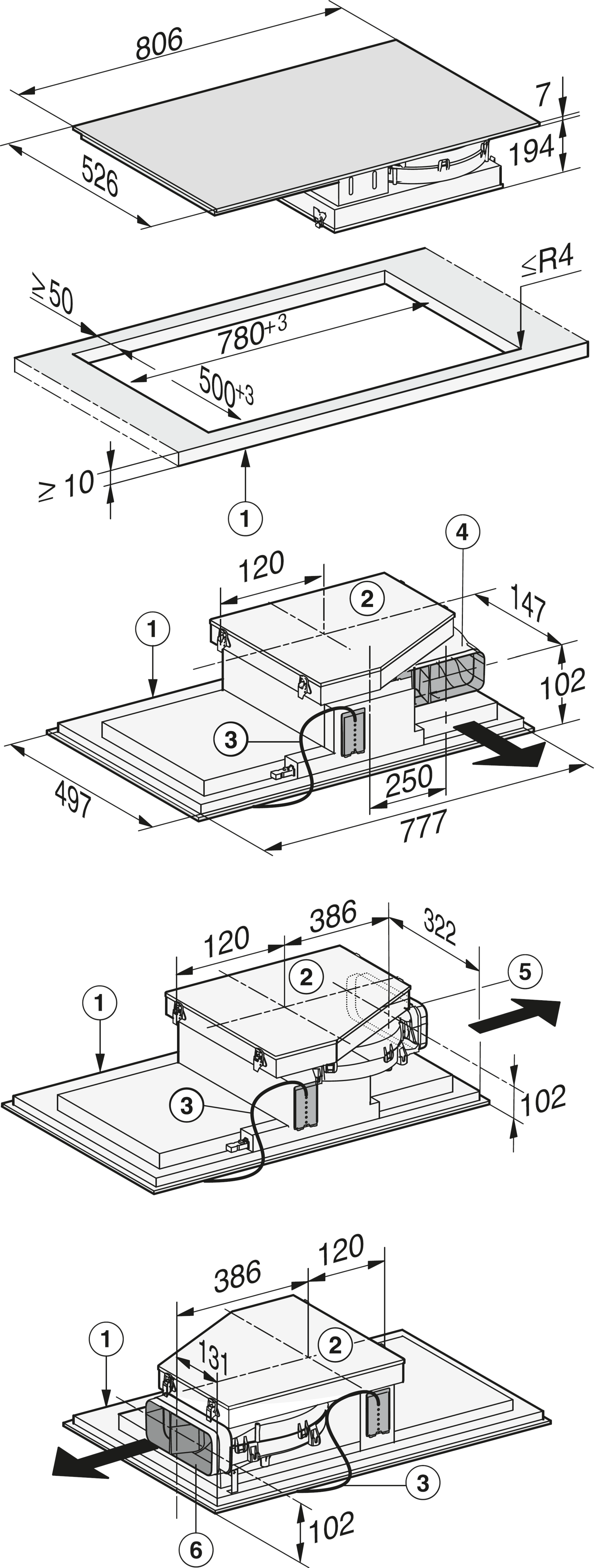MIELE KMDA 7476 FR Induktionskochfeld mit Dunstabzug (780 mm breit, 500 mm tief, Glaskeramik, Induktion, EEK: A)