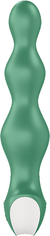 Un oggetto verde e curvo con base bianca.