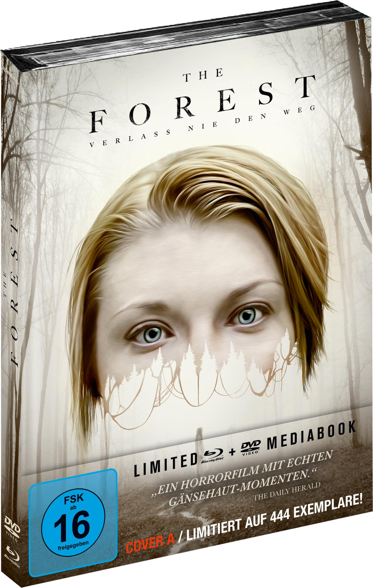 DVD-Cover des Films "The Forest" mit dem Gesicht einer Frau.