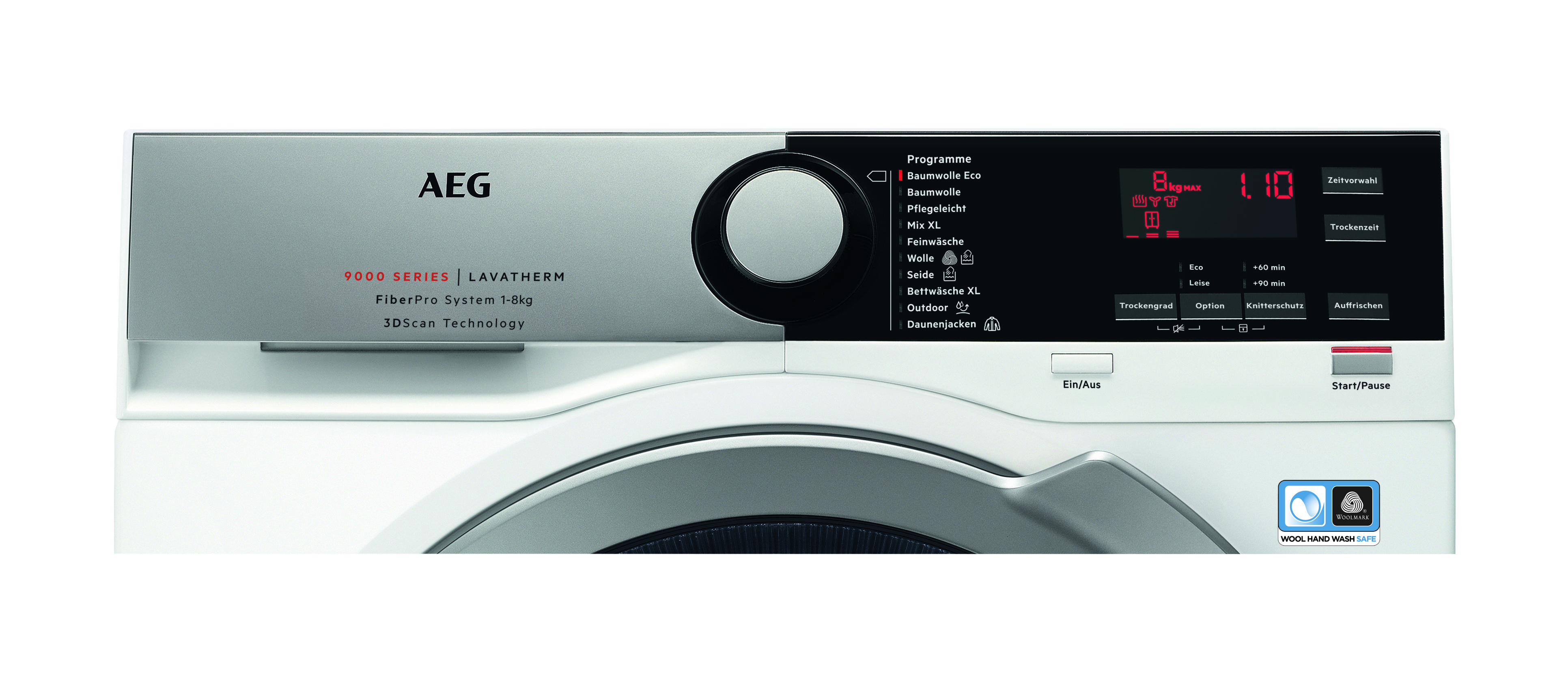 AEG T9DE79685 Wärmepumpentrockner Serie 9000 mit 3D Scan Daunentrocknung (8 kg, A+++, Weiß / Silber / Silber)