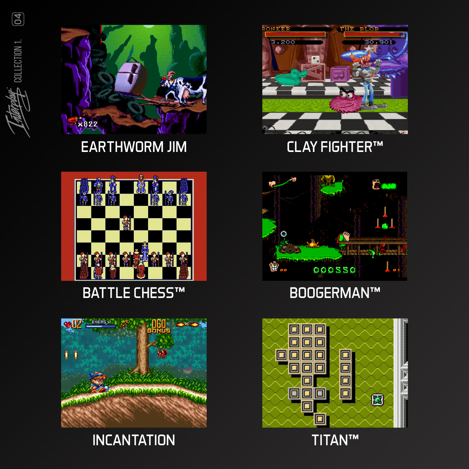 Ein Spielbildschirm zeigt Earthworm Jim in einer surrealen Umgebung. Es gibt eine Kuh, einen Kühlschrank und einen violetten Hintergrund.