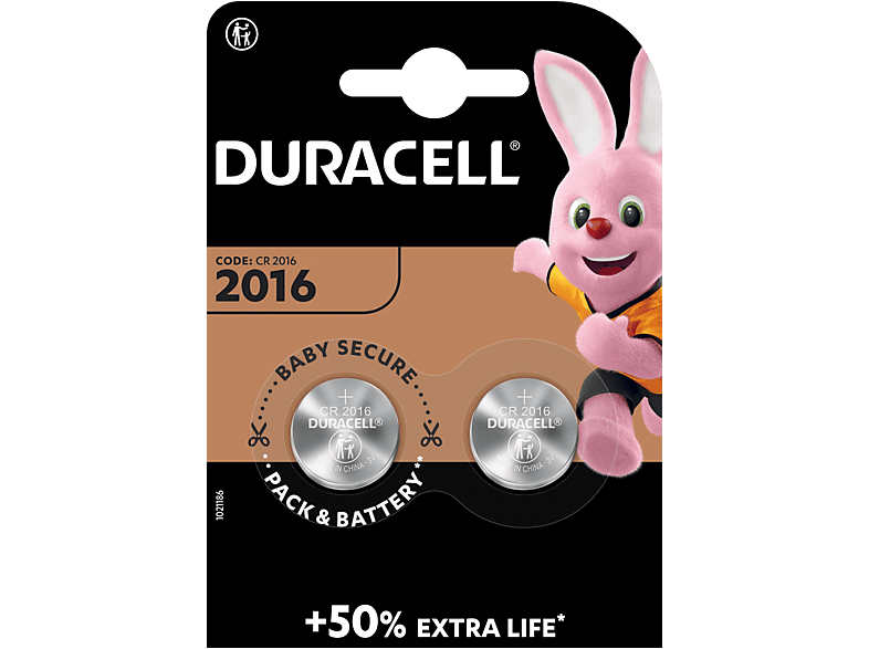 Pilas botón – Duracell 2016, 2 unidades, 3V DL2016 / CR2016, Plata