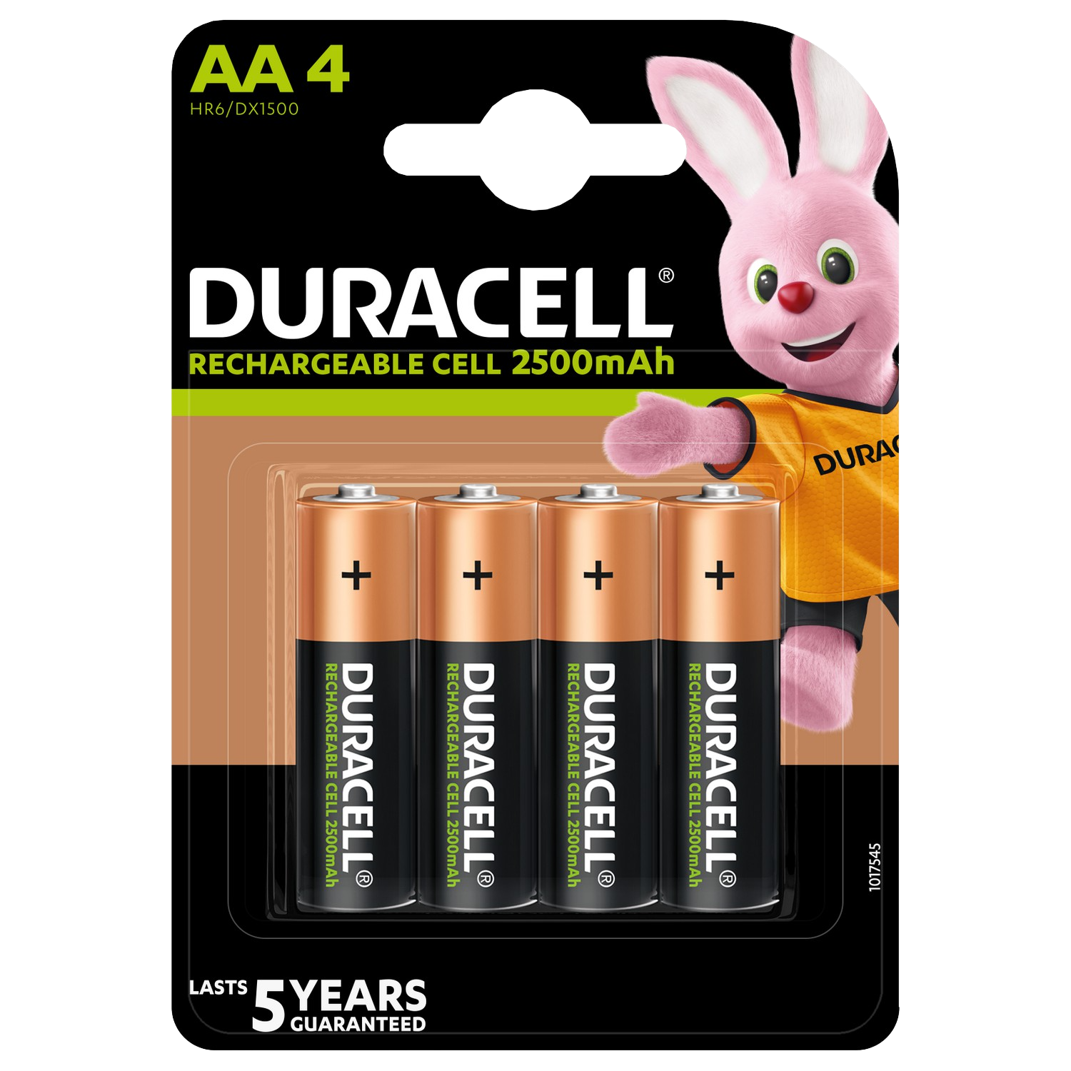 Un paquete de pilas Duracell AA con un conejito rosa en el embalaje.