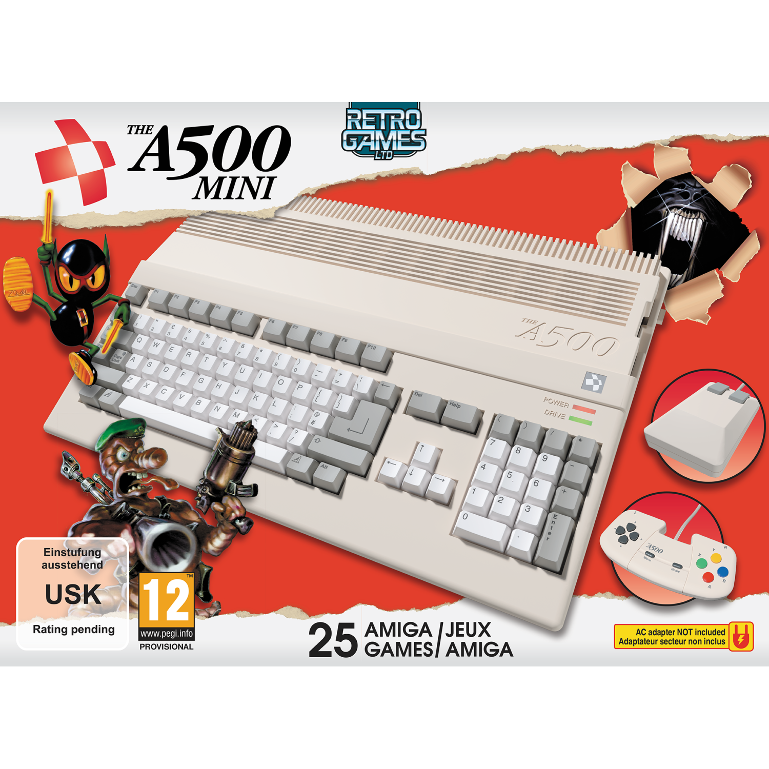 Consola - Retro Games Limited THEA500 Mini, Retro, 720p, 25 Juegos, Gamepad, Ratón, Gris