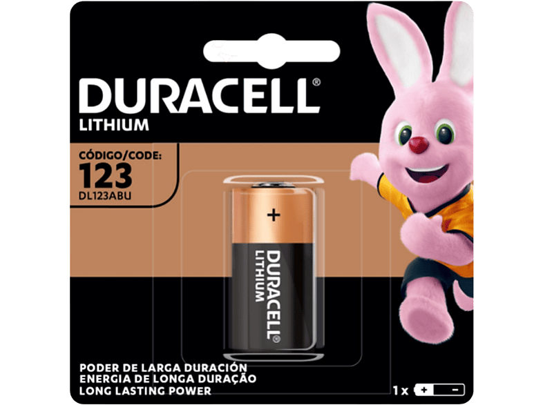 Pilas 123  Duracell CR123A, Pilas especiales de litio 123 6V, 1 unidad ( CR123 / CR123A / CR17345), Negro