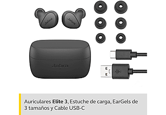 Auriculares inalámbricos - Jabra Elite 3, True Wireless, 4 micrófonos, IP55, 7 horas, Bluetooth 5.2, Gris