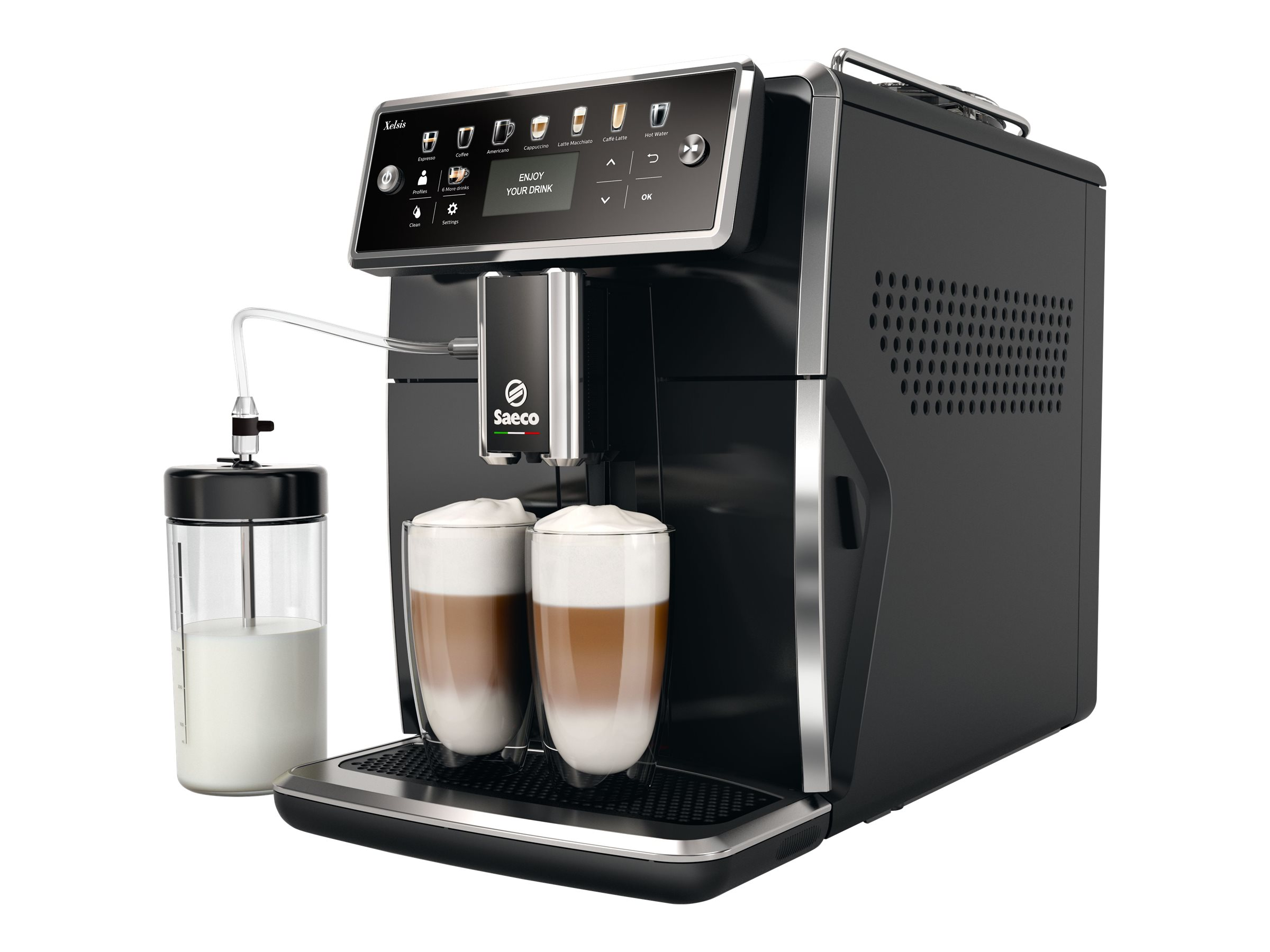 SAECO SM8780/00 Xelsis Deluxe Kaffeevollautomat (Klavierlack-Schwarz, Keramik, 15 bar, externer Milchbehälter)
