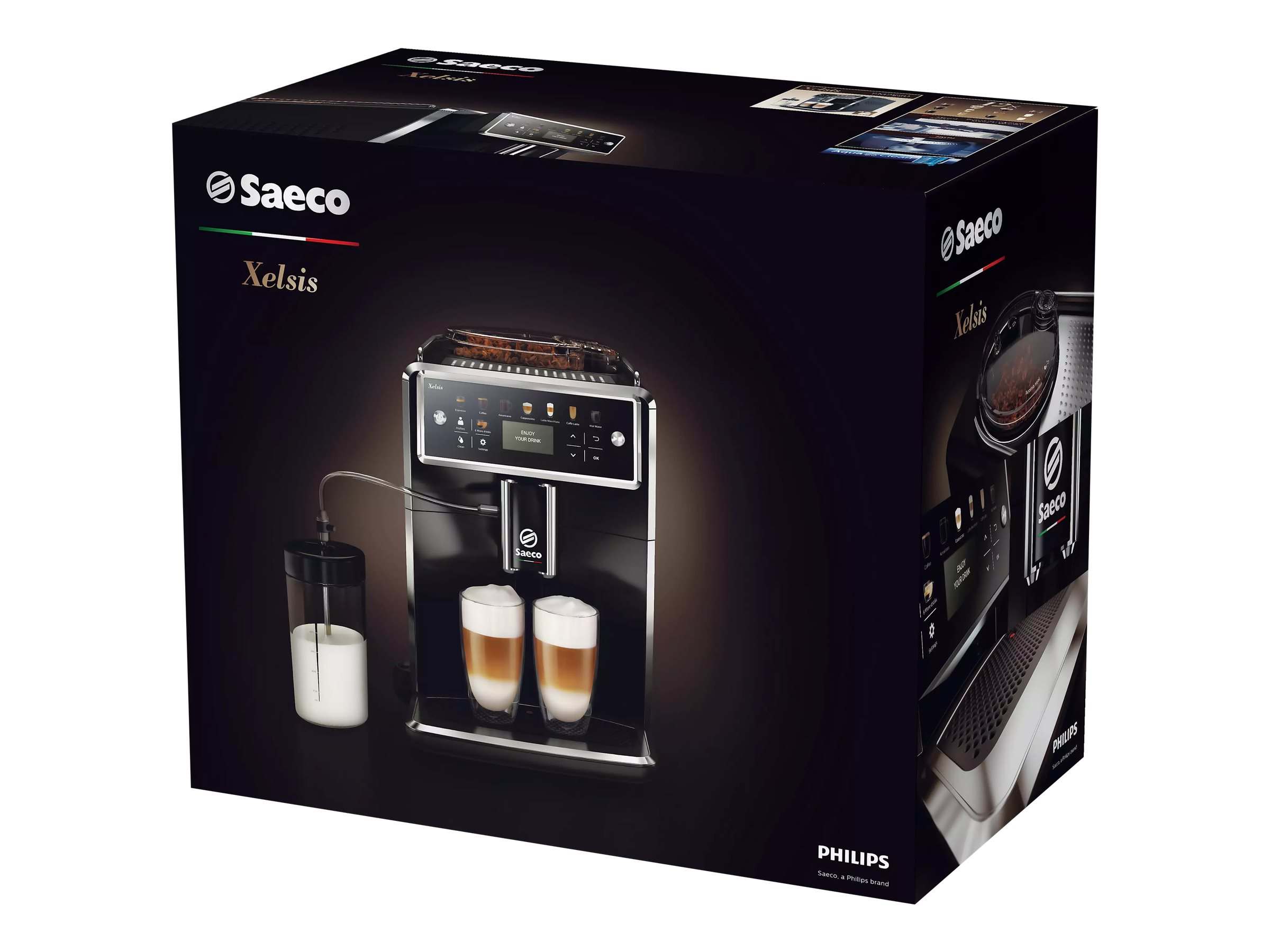 SAECO SM8780/00 Xelsis Deluxe Kaffeevollautomat (Klavierlack-Schwarz, Keramik, 15 bar, externer Milchbehälter)