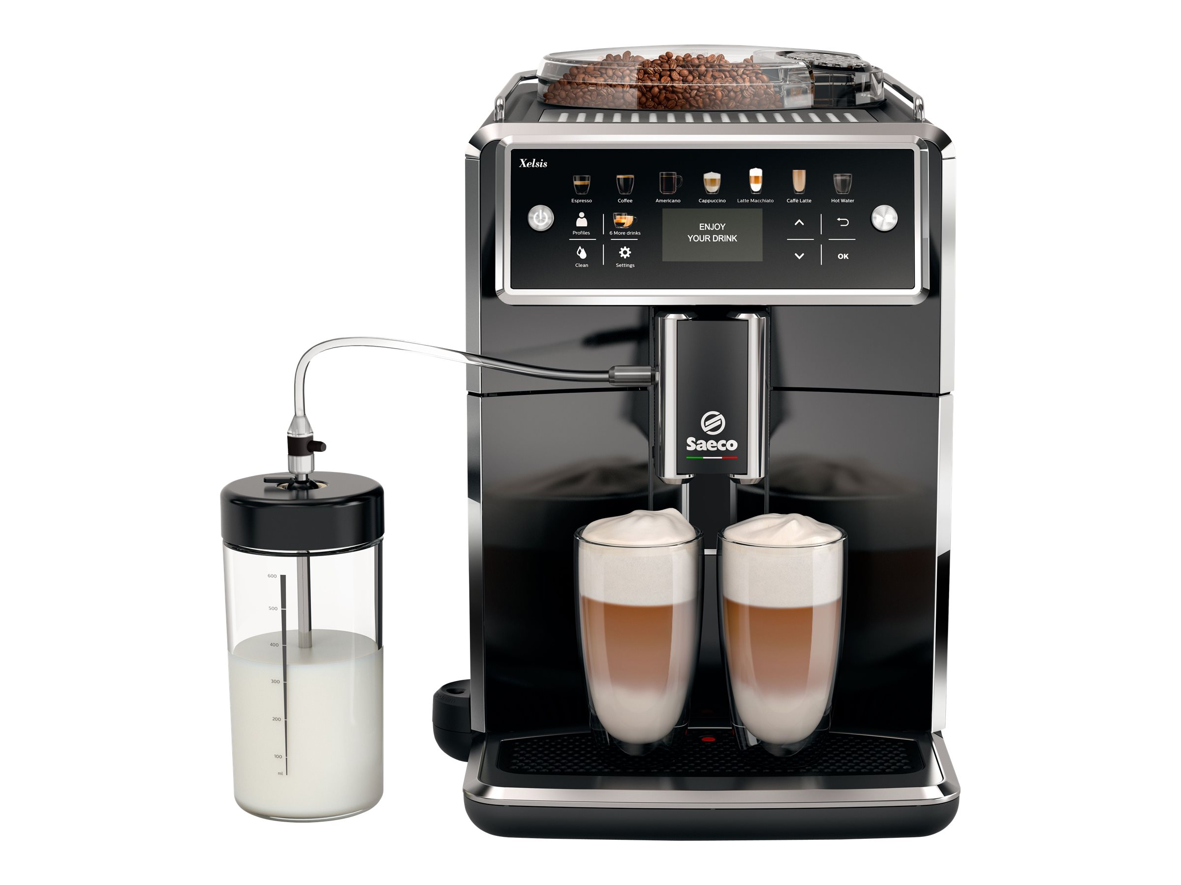 SAECO SM8780/00 Xelsis Deluxe Kaffeevollautomat (Klavierlack-Schwarz, Keramik, 15 bar, externer Milchbehälter)