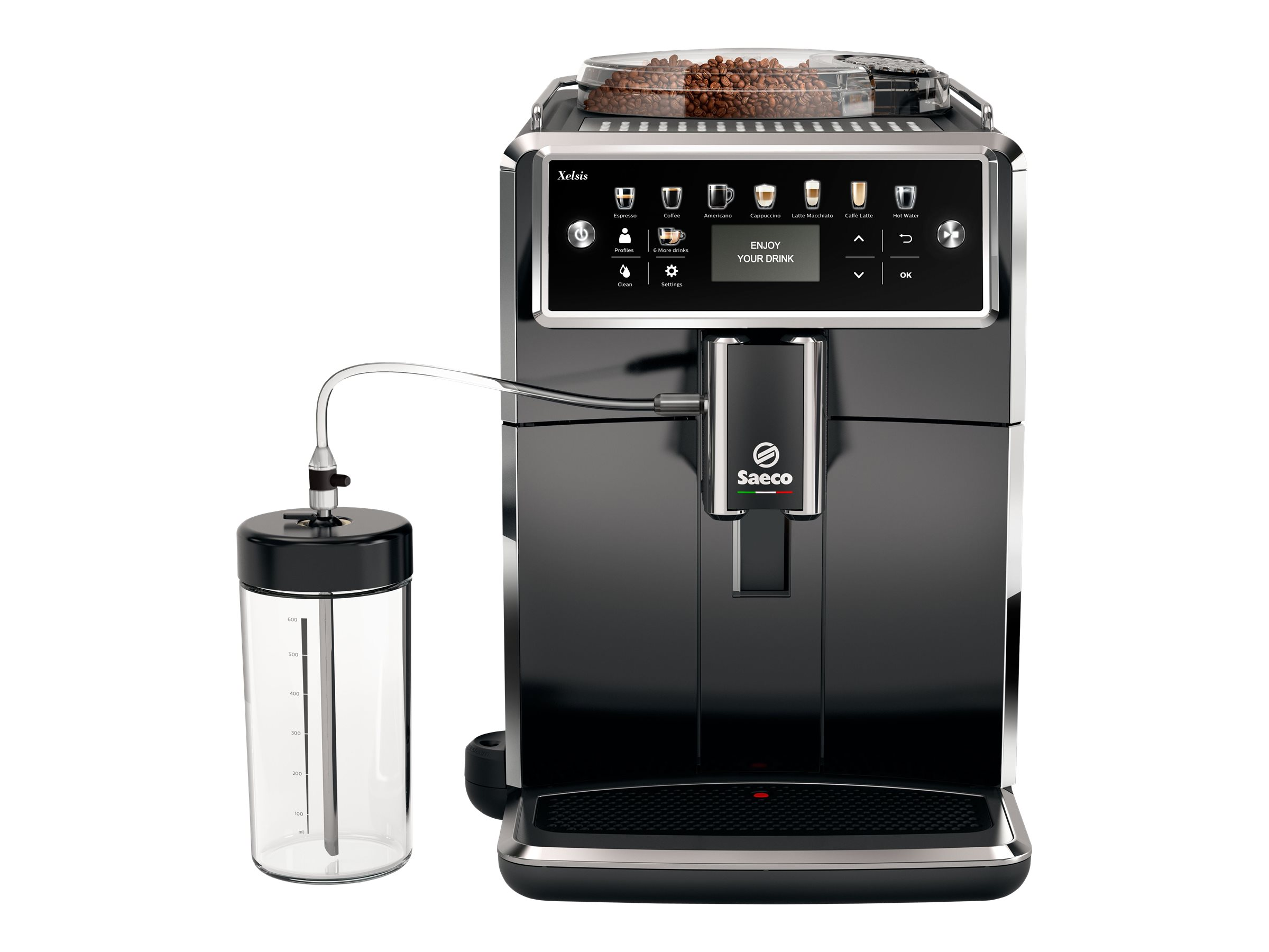 SAECO SM8780/00 Xelsis Deluxe Kaffeevollautomat (Klavierlack-Schwarz, Keramik, 15 bar, externer Milchbehälter)