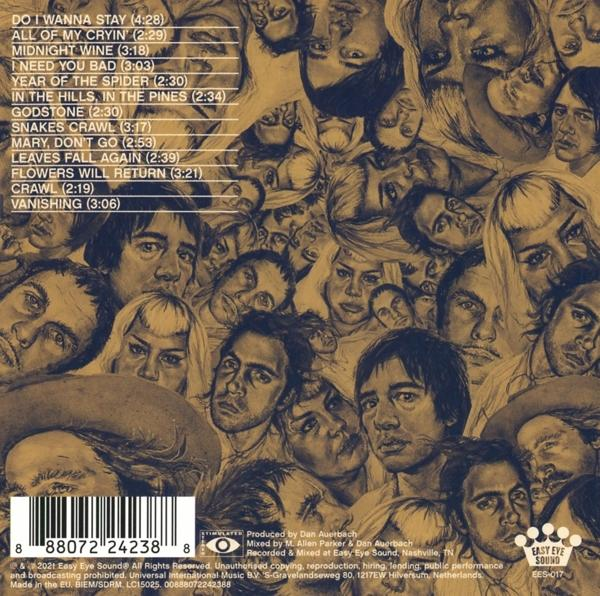 CD-Cover mit einer Collage von Gesichtern und Songtiteln auf gelbem Hintergrund.