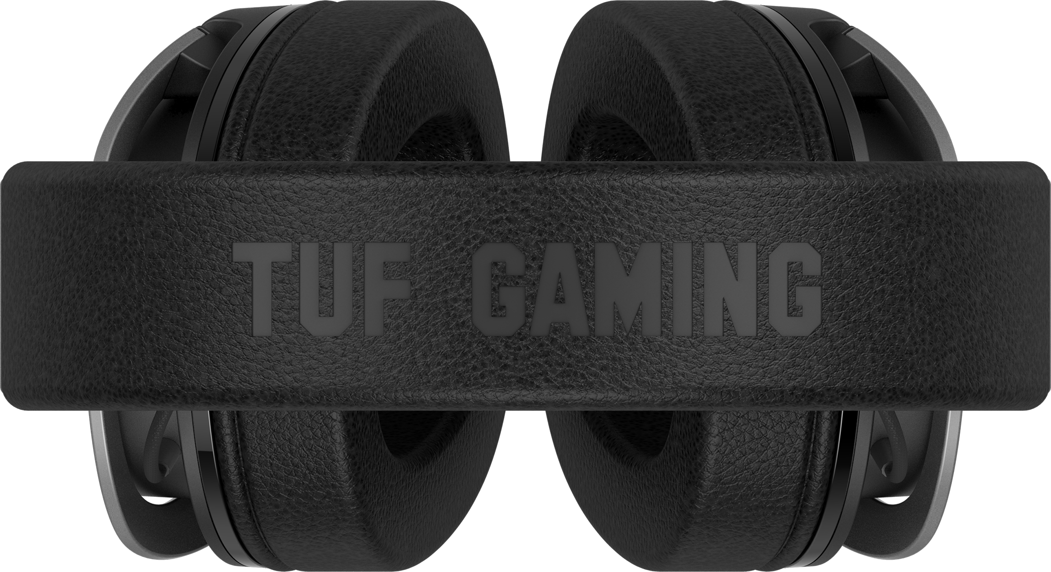Fekete TUF GAMING fejhallgató, a márkanévvel a fejpánton.