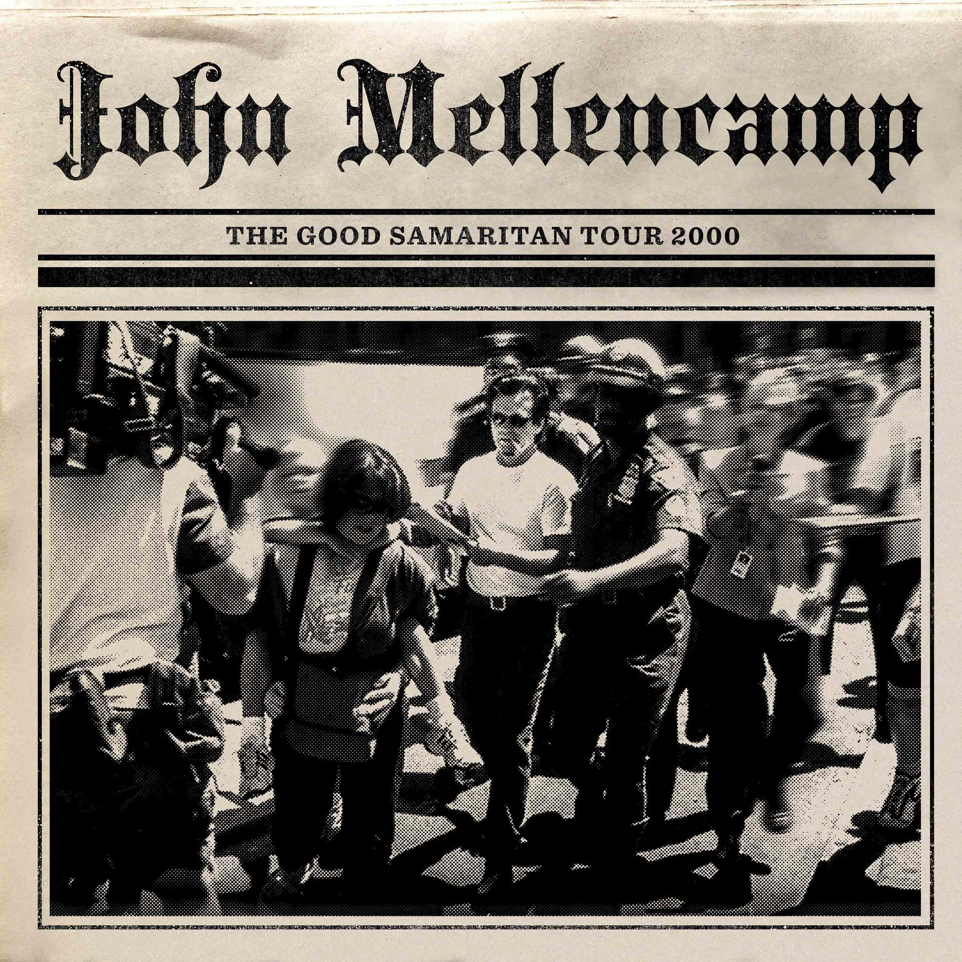 John Mellencamp tourposter, grijswaardenafbeelding van mensen.