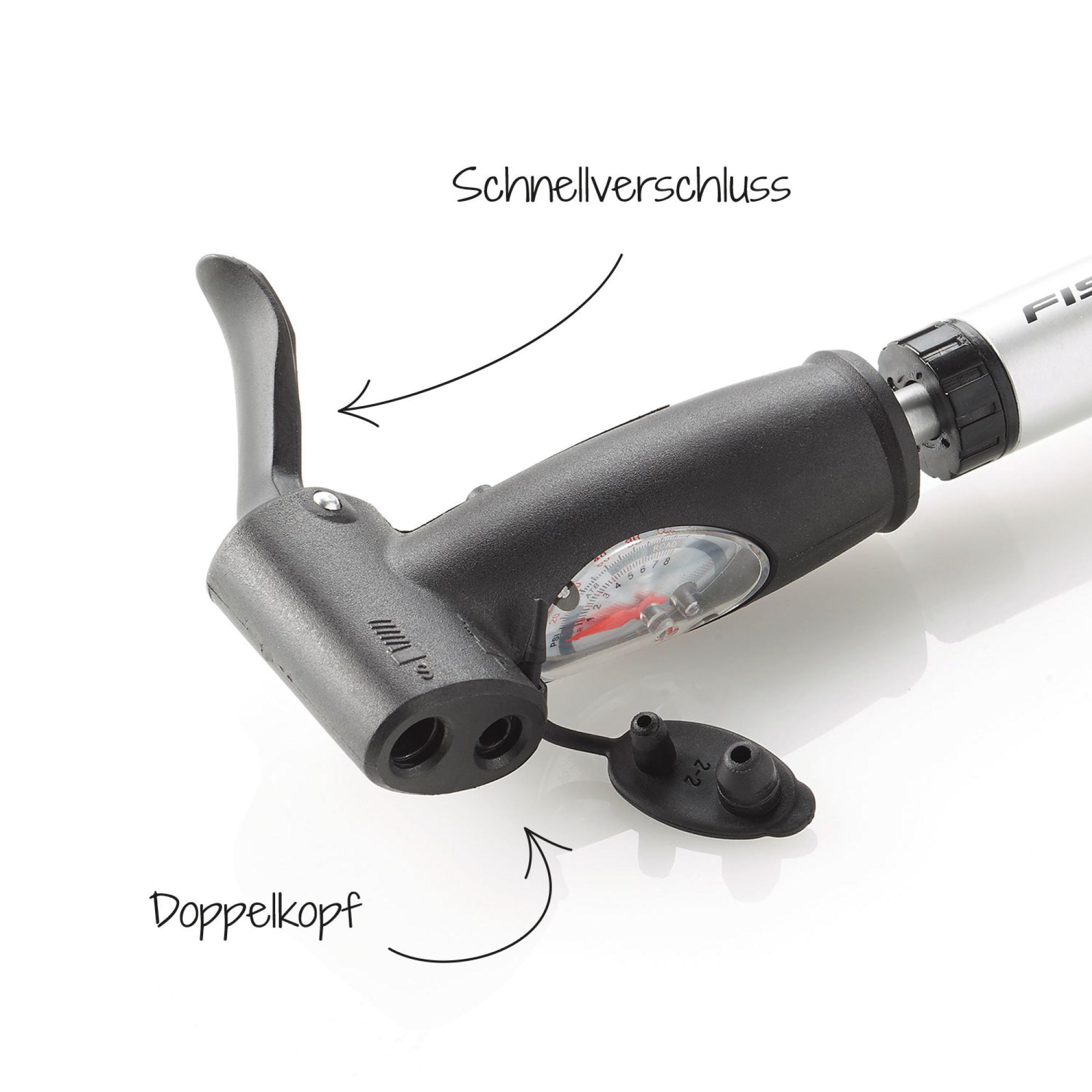 SILBER ALU MINI-PUMPE FISCHER Minipumpe 85573 DUOKOPF Fischer DOPPELHUB