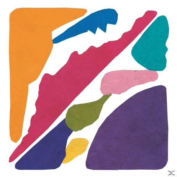 Abstrakte Kunst mit bunten Formen: Orange, Blau, Pink, Grün, Gelb und Lila.