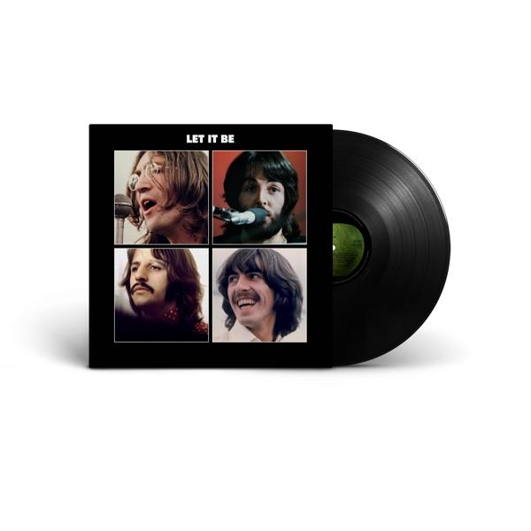 Let It Be Albumcover. Schwarzes Albumcover mit den Gesichtern der Beatles.
