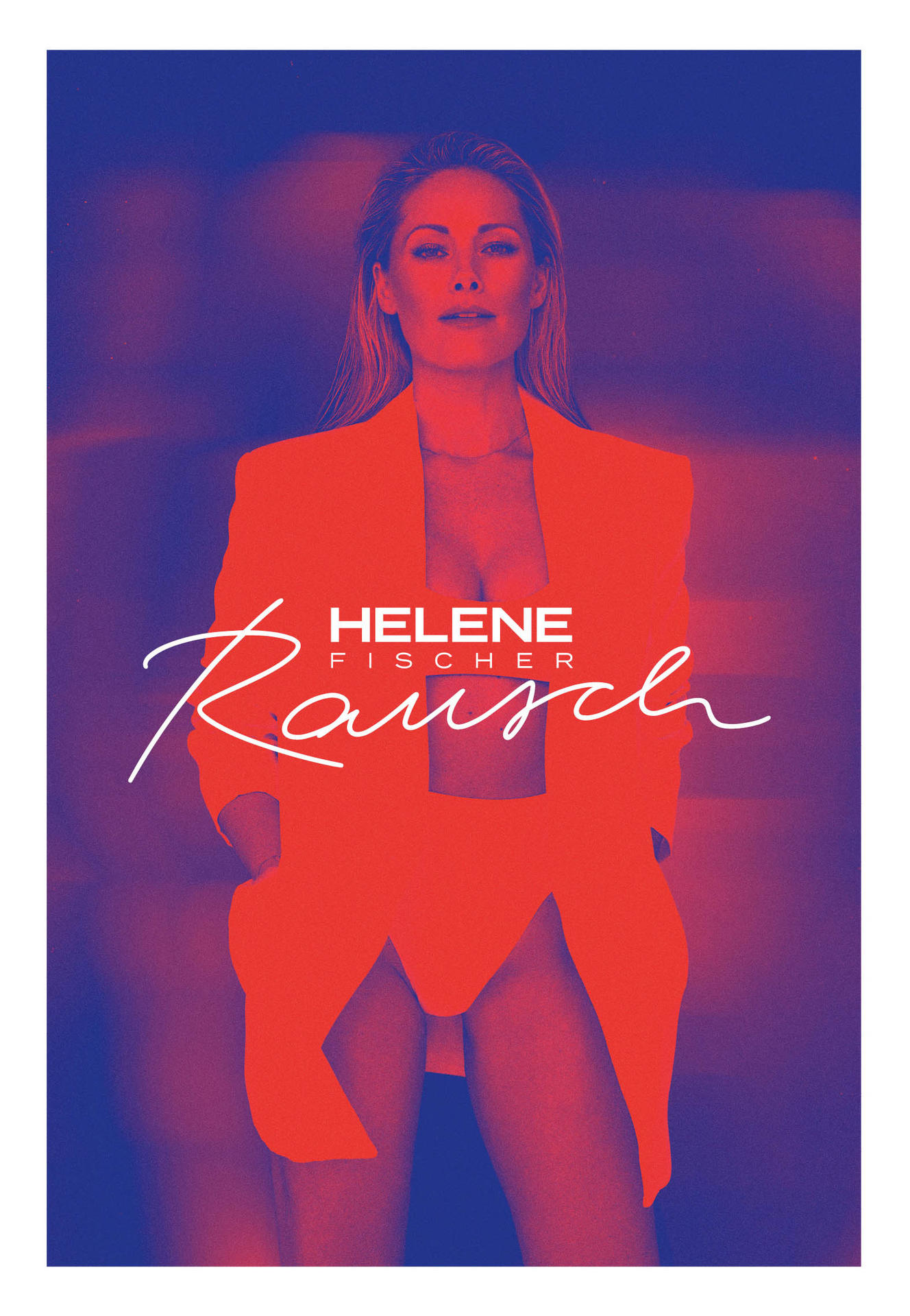 Helene Fischer, in rotem Blazer und rotem Hintergrund, posiert für ein Foto.