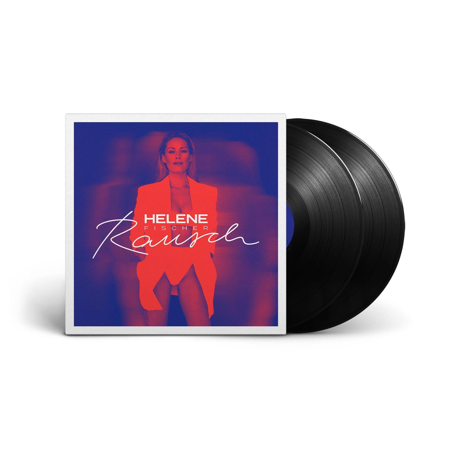 Ein Vinyl-Schallplattenalbum mit einem Cover von Helene Fischer. Daneben liegen zwei schwarze Platten.