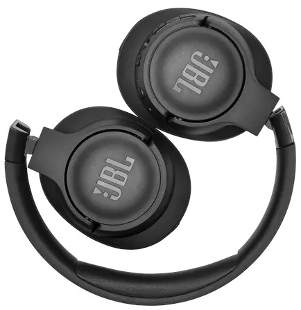 Casque JBL noir plié, vue de dessus.