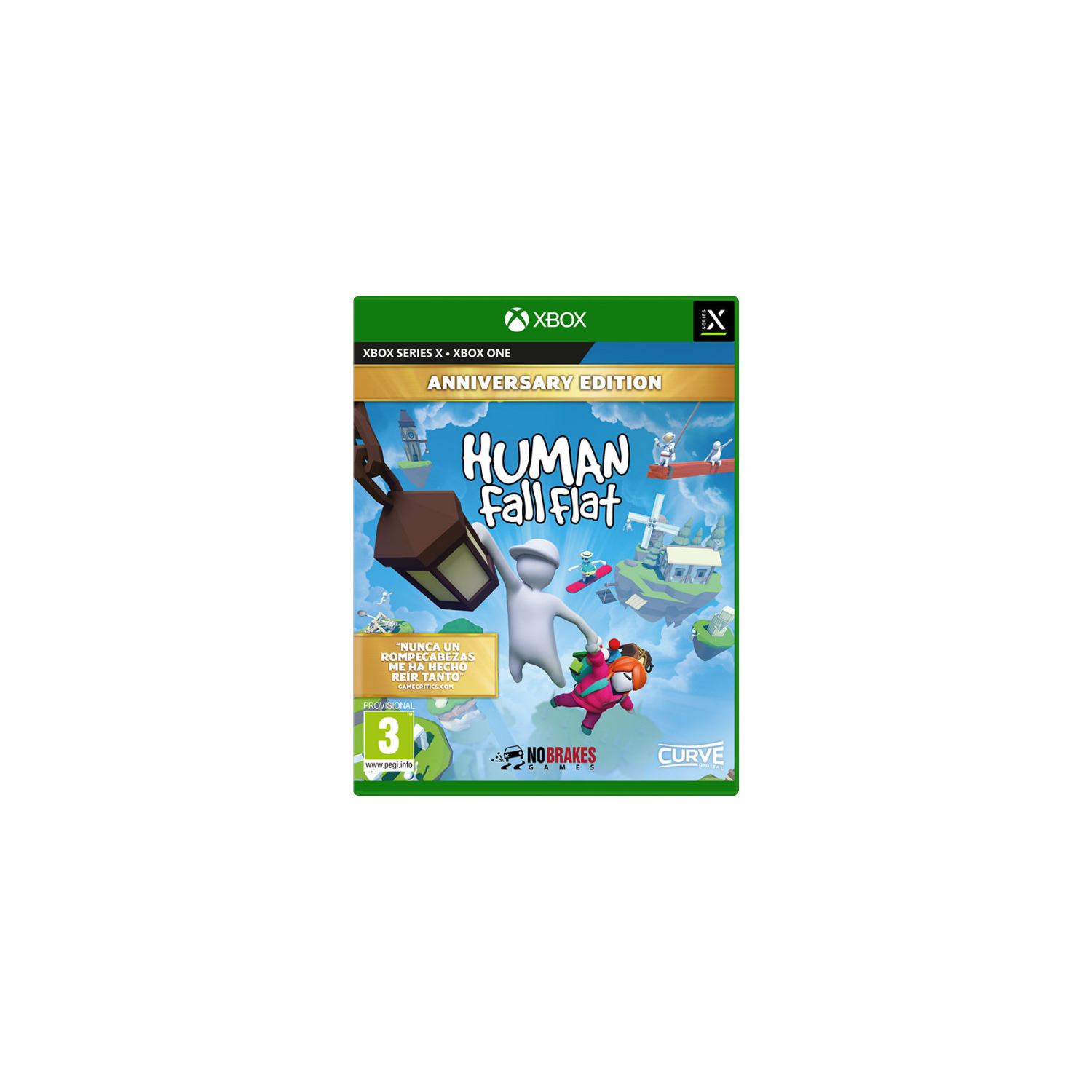 Caja del juego Human Fall Flat con personajes en un paisaje surrealista.