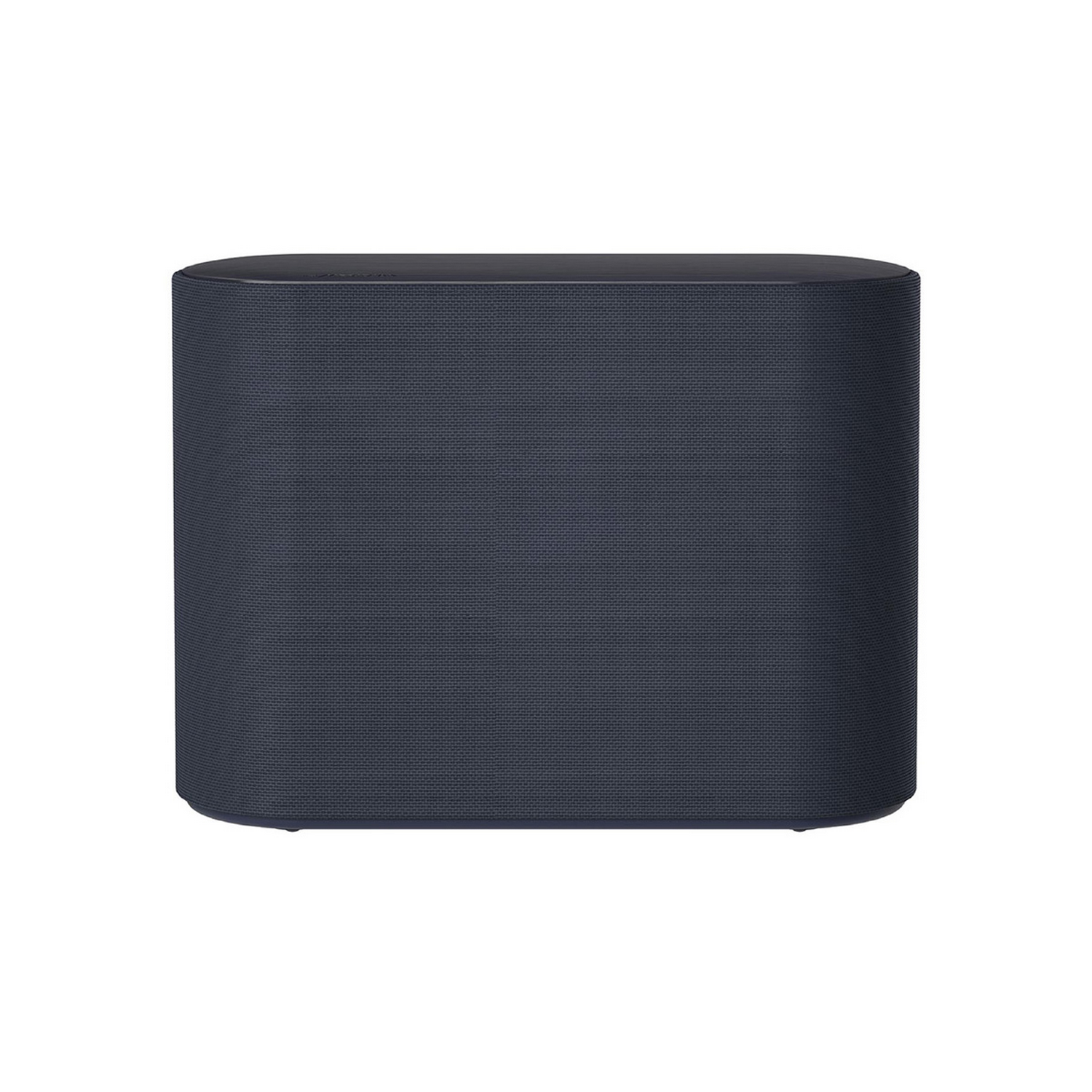 Un altavoz cubierto de tela azul oscuro. El altavoz está sobre un fondo blanco.