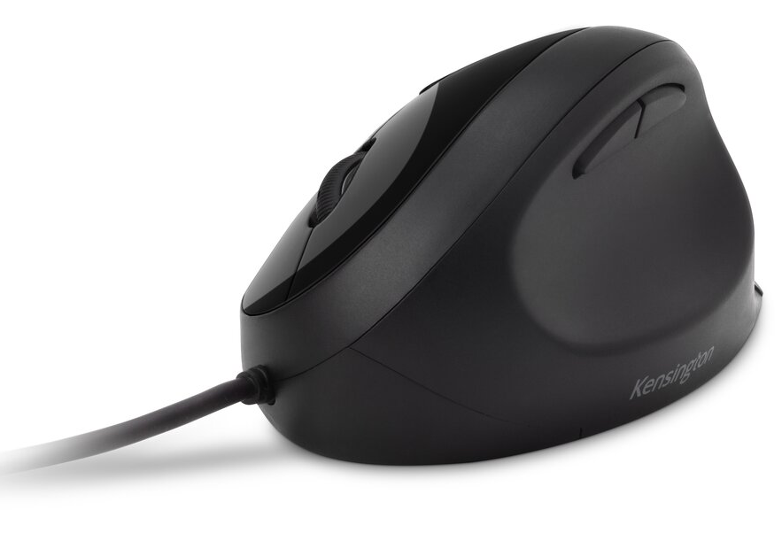 Fekete ergonomikus számítógépes egér kábellel.