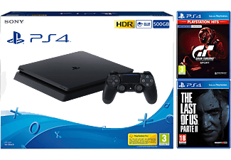 Consola - Sony PS4, 500 GB, Negro + Gran Turismo Sport + The Last of Us Parte II