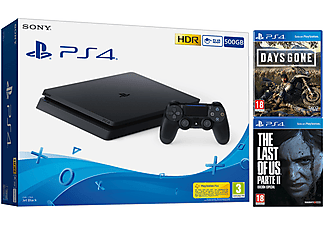 Consola - Sony PS4, 500 GB, Negro + Days Gone + The Last of Us Parte II (Ed. Especial)