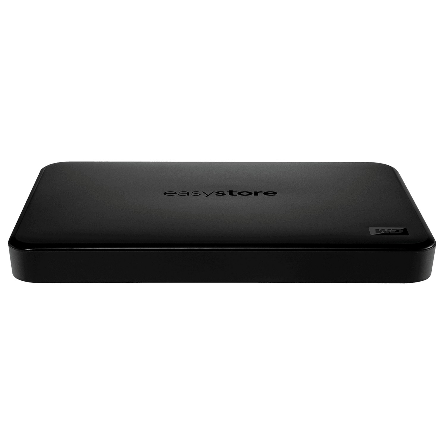 Un disco duro externo negro con la etiqueta 'easystore' en la parte superior con el logotipo de WD.