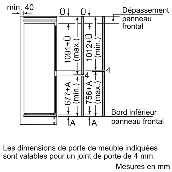Dessin technique d'un appareil de cuisine. Les dimensions et mesures sont indiquées en français.