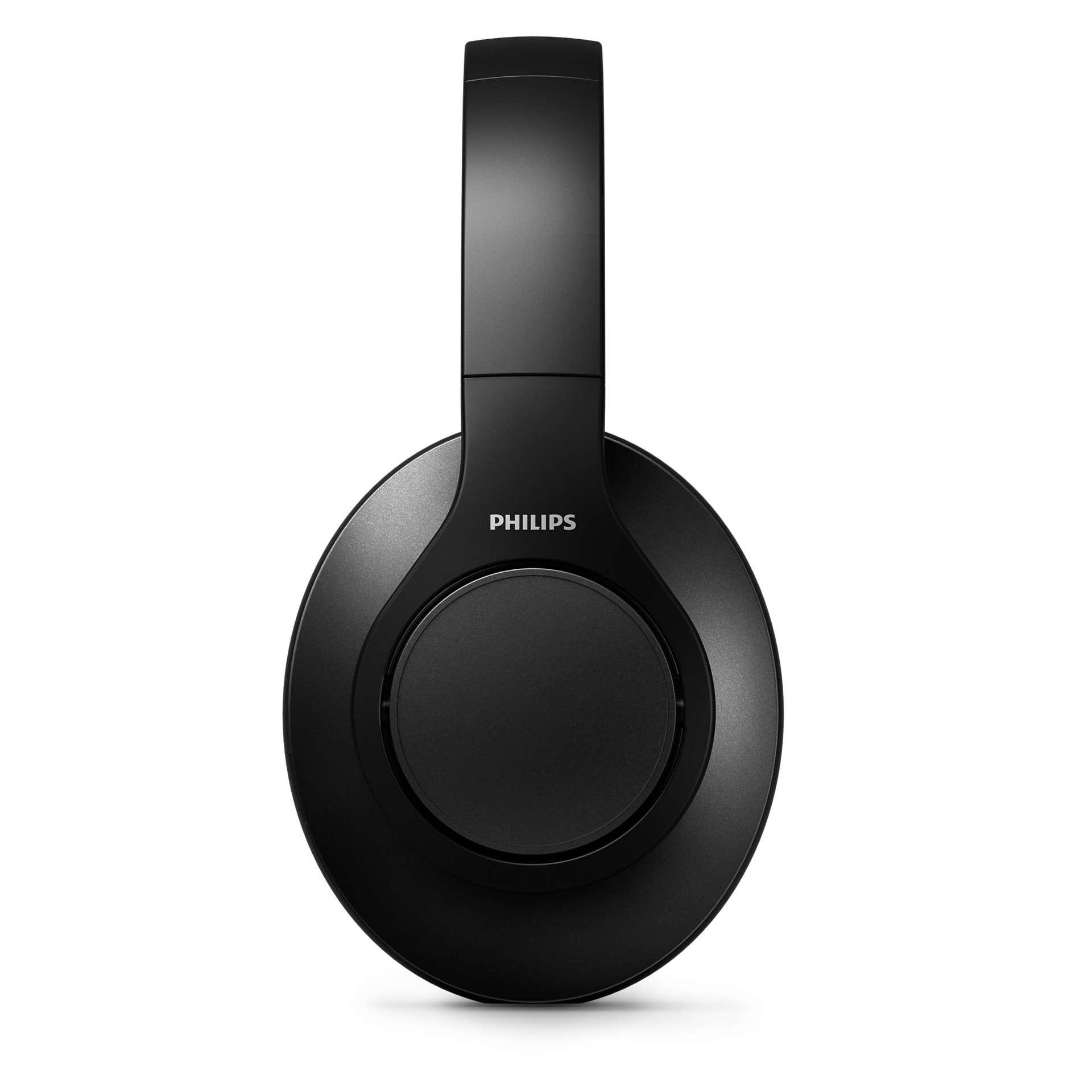 Schwarze Philips-Kopfhörer, Over-Ear-Stil, mit Ohrmuscheln und einem Bügel. Der Markenname ist sichtbar.