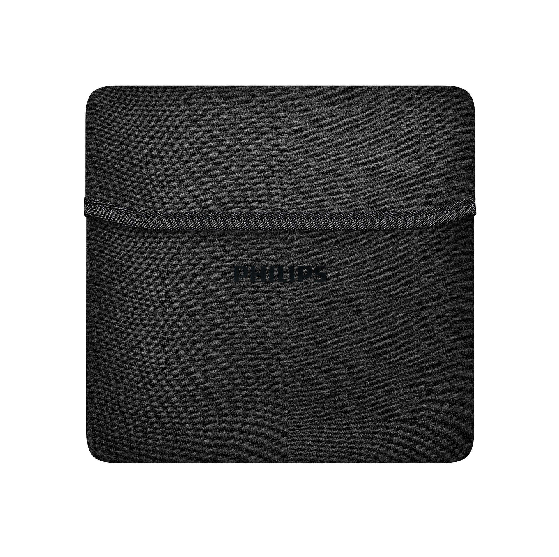 Schwarze Tasche mit Philips-Logo.