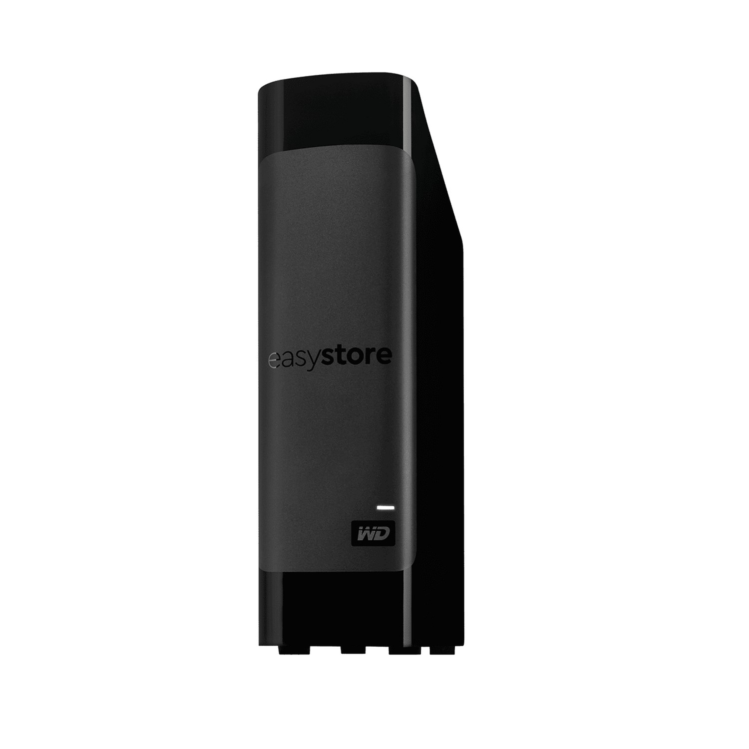 Un disco duro externo negro con el logo 'easystore' y el logo WD en el frente.