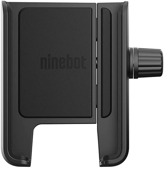 Zwarte Ninebot telefoonhouder, zijaanzicht, met verstelbare montage.