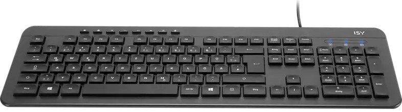 Clavier ISY noir avec touches, vu de dessus.