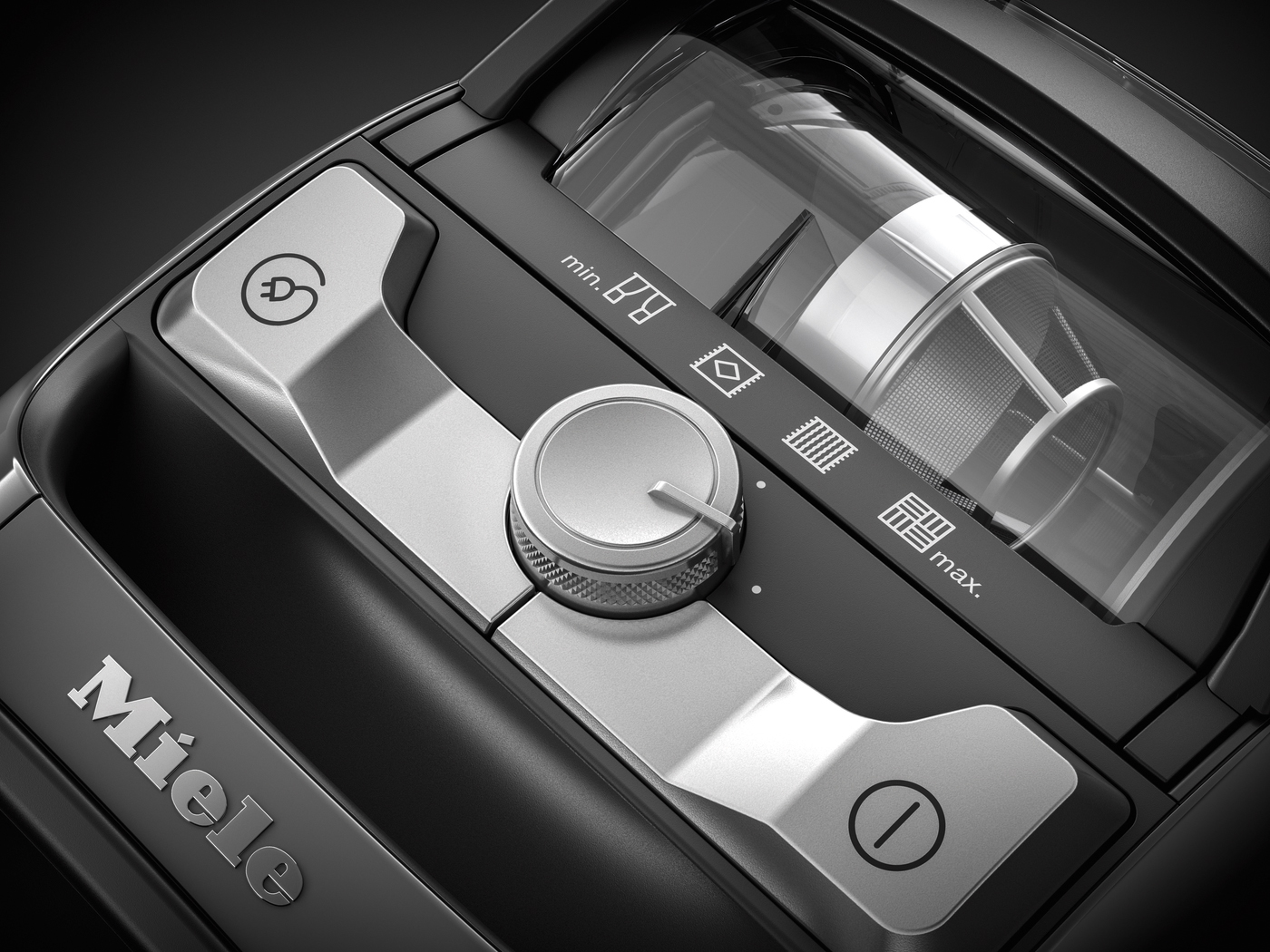 Close-up of a vacuum cleaner control panel.