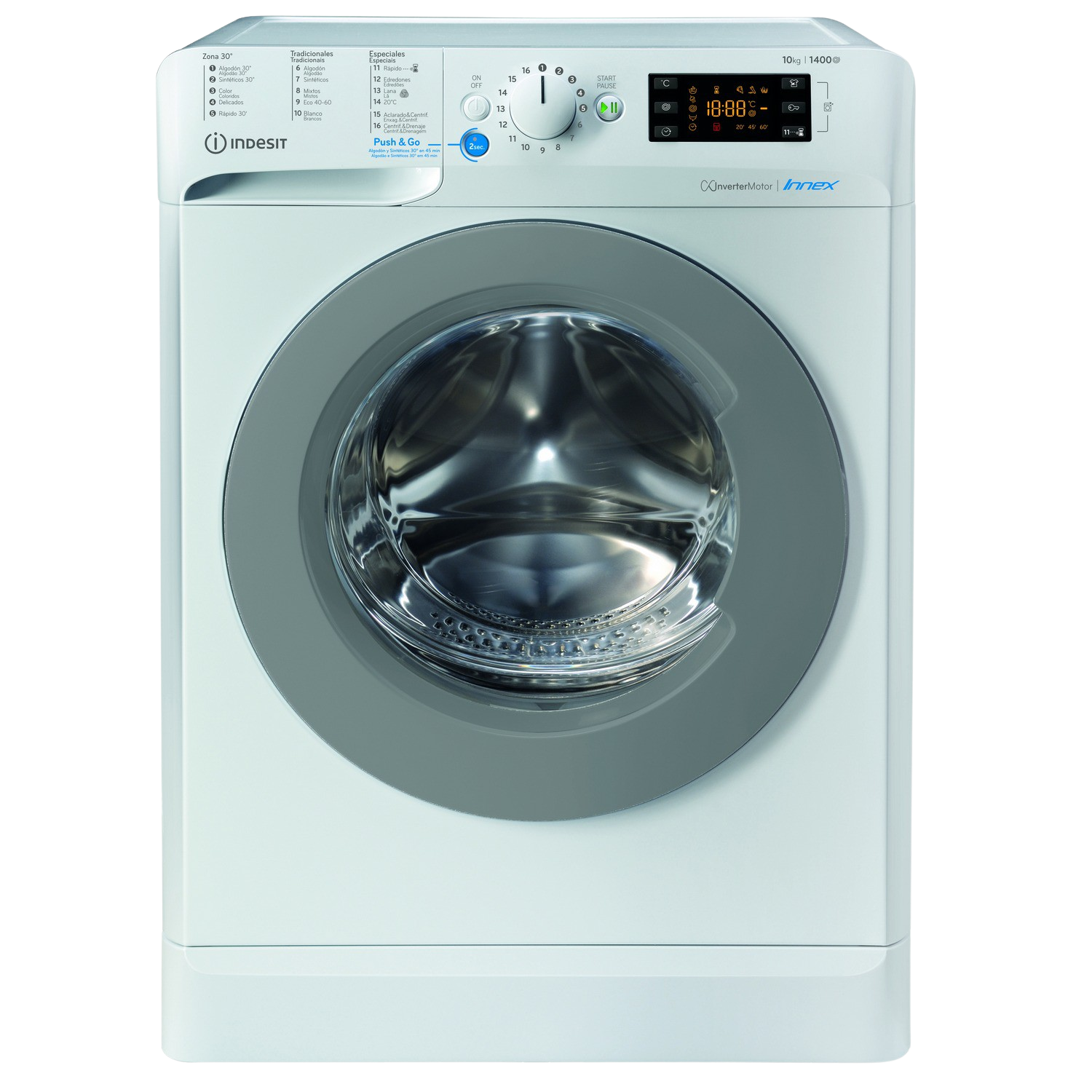 Lavadora carga frontal - Indesit BWE 101484X WS SPT N, 10 kg, 1400 rpm, 14 Programas, Blanco