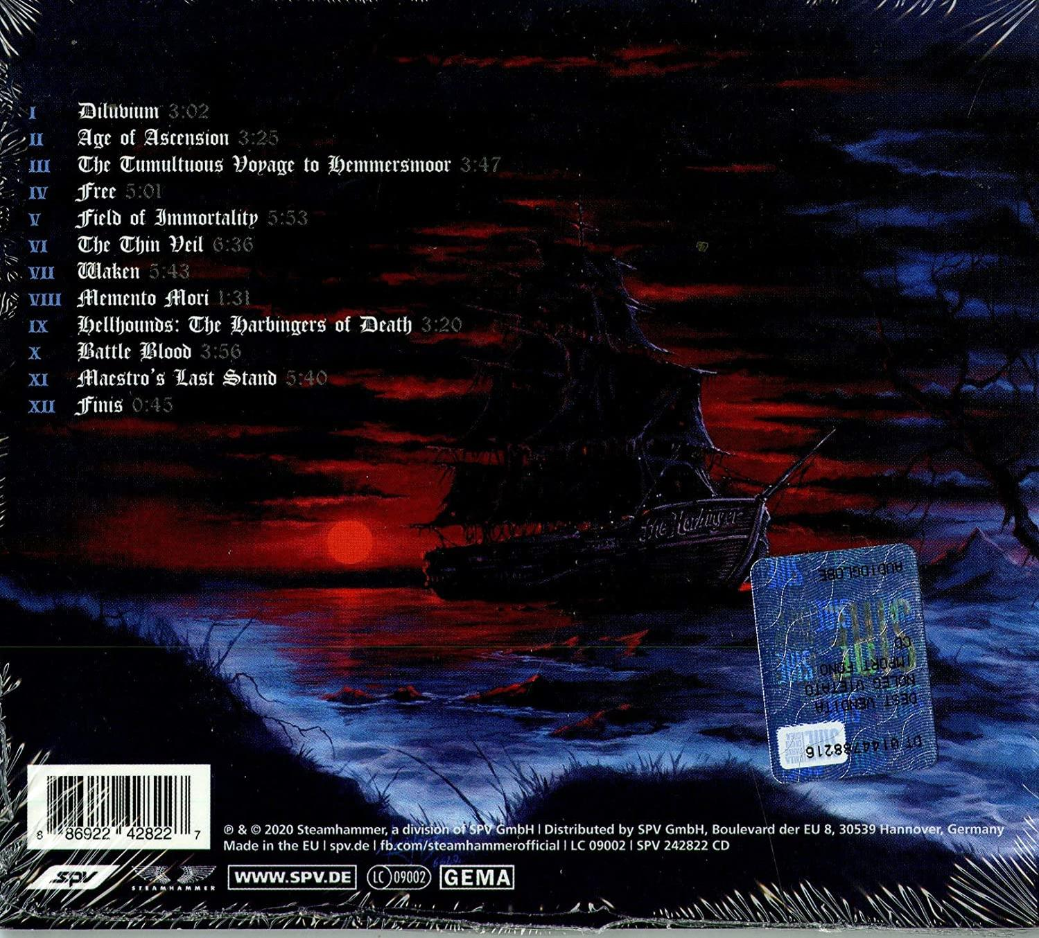 Albumcover mit Schiff auf Wasser, roter Himmel.