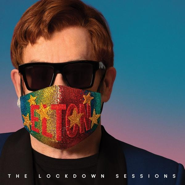 Elton John met een versierde masker, tekst 'THE LOCKDOWN SESSIONS'.
