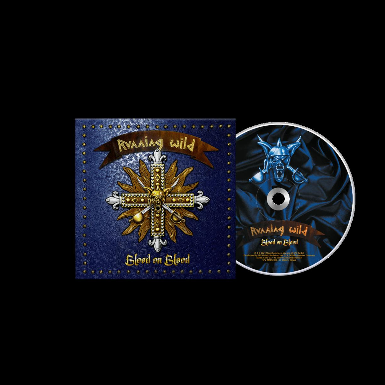 Albumcover von Running Wilds "Blood on Blood" und CD.