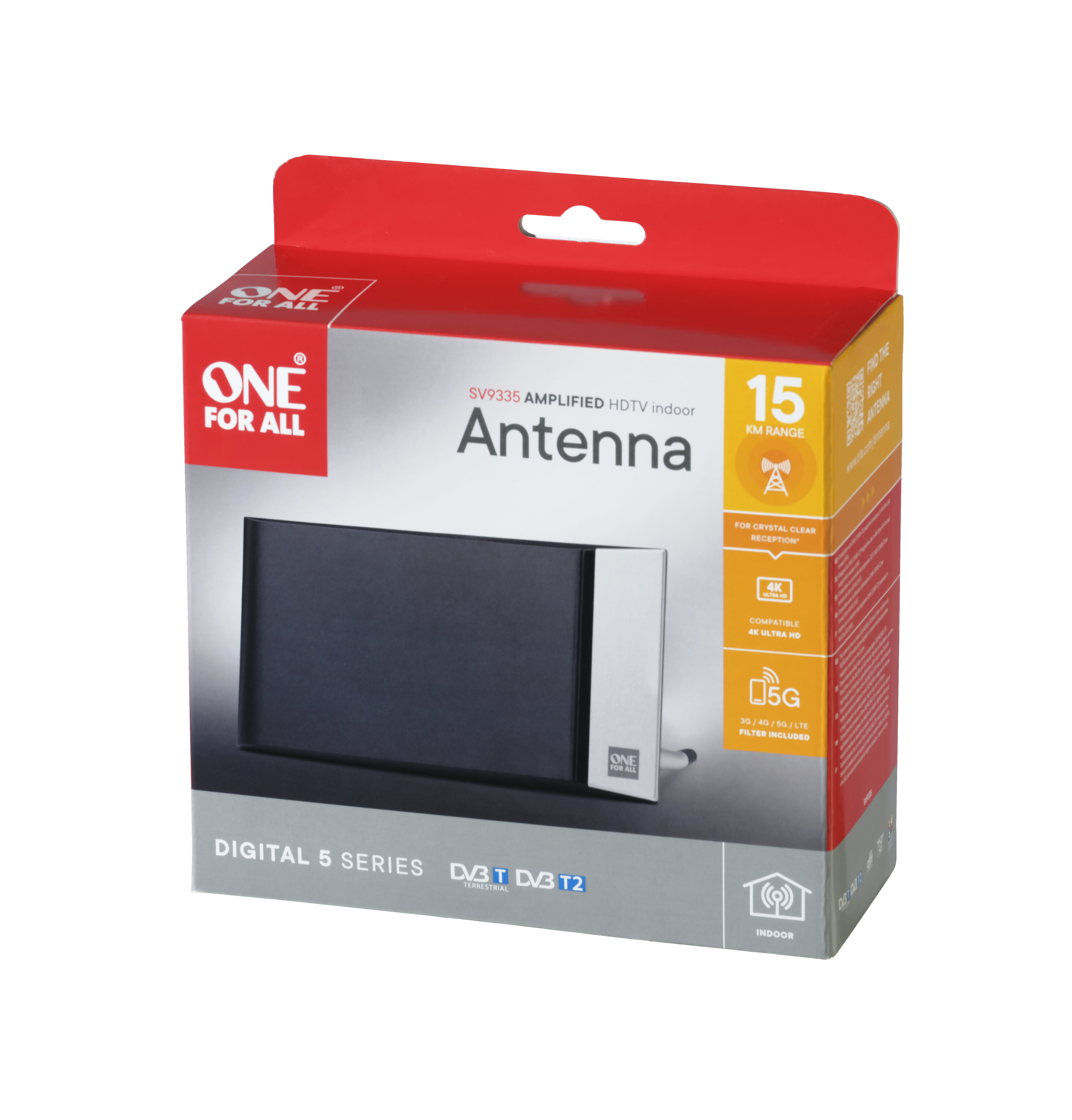 Antennenbox; rot und weiß. Merkmale: 15 km Reichweite, 4K, 5G, Innenbereich.