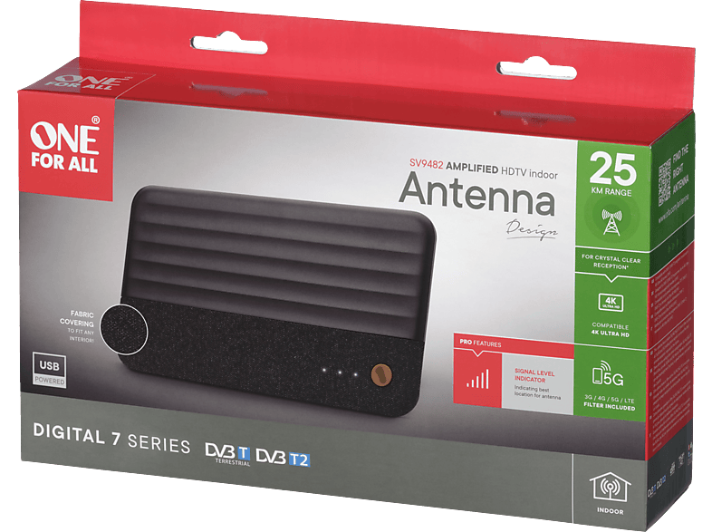 ONE FOR ALL SV9482 (5G) DVBT2 Zimmerantenne Zimmerantenne Schwarz
